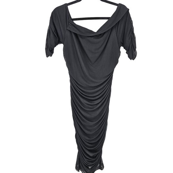 Venus Women's Black Summer Collar Ruched Short Sleeve Casual Midi Dress Size L - Picture 4 of 4